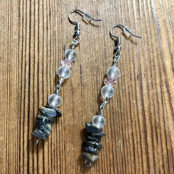 Clear Beaded Long Dangle Earrings / Handmade Ladies Earrings - Picture 1 of 4
